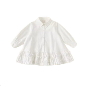 Elegant Ruffle Hem Button-Down Dress – White