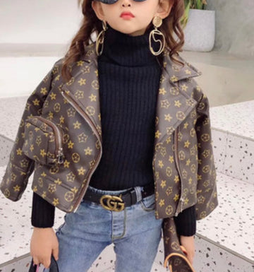 Chic Brown Printed Faux Leather Jacket
