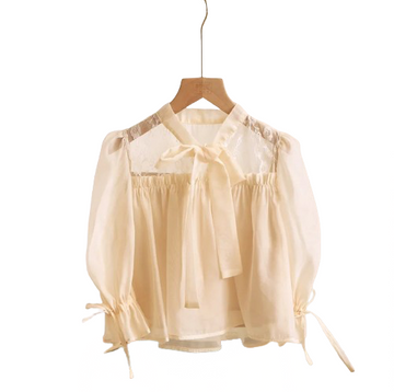 Elegance: Little Cherub Beige Lace Shirt with Bow