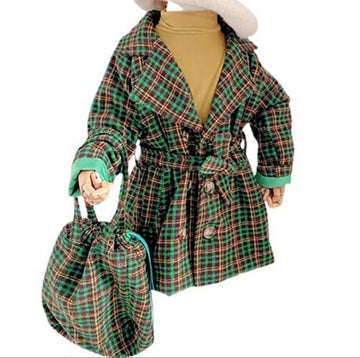 Green Plaid Coat & Tote Set
