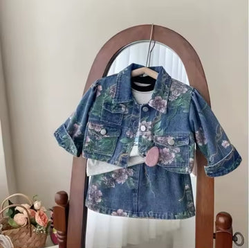 Petal Bloom Denim Skirt Set