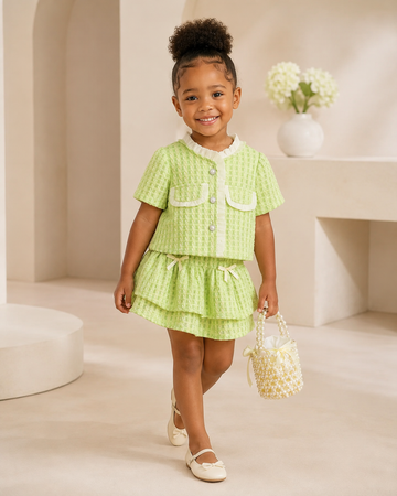 Meadow Check Girls Green Plaid Skirt Set