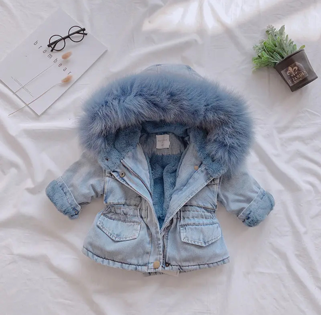 Frosted Denim Fur-Lined Jacket