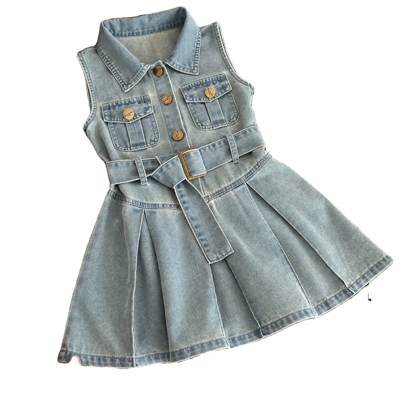 Denim doll belted dress