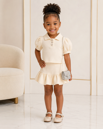 Bella yellow Kids Two Piece Skirt Set