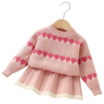 Pretty in Pink Heart Sweater Skirt Set