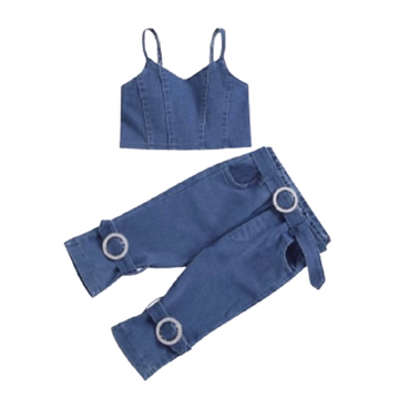 Sparkle & Shine Kids Denim Crop Top and Pants Set