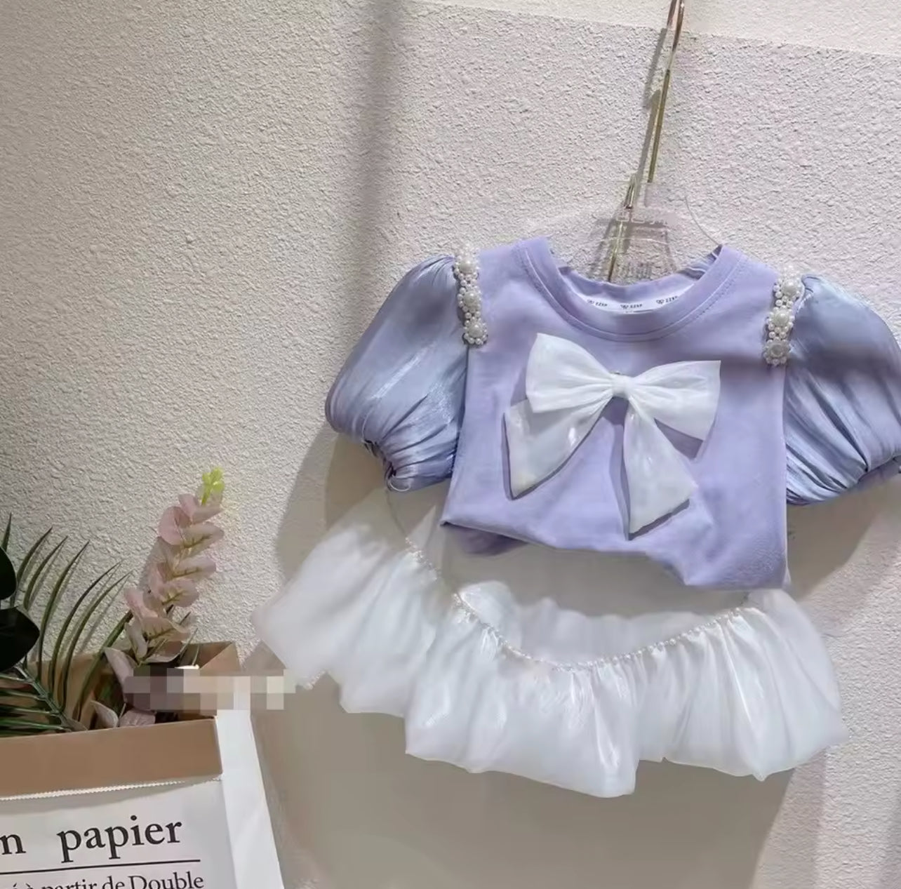 Pearl Princess Puff Sleeve Skirt Set in Purple