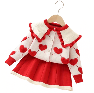 Sweetheart Pearl Red & White Skirt Set