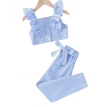 Livi Stripped Ruffle Trimmed Top & Pants Set