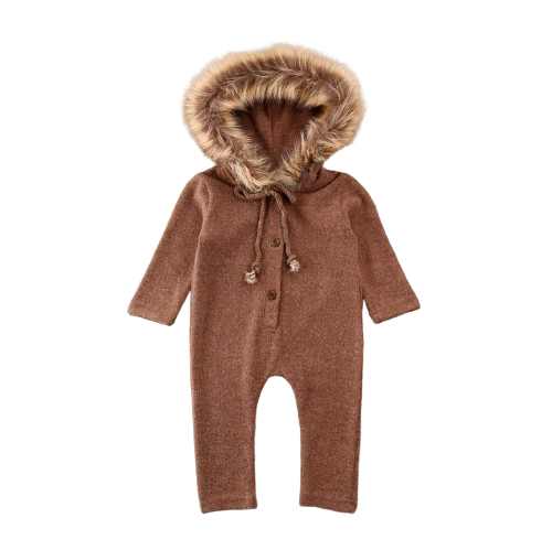 Cozy Critter Hooded Romper - Brown